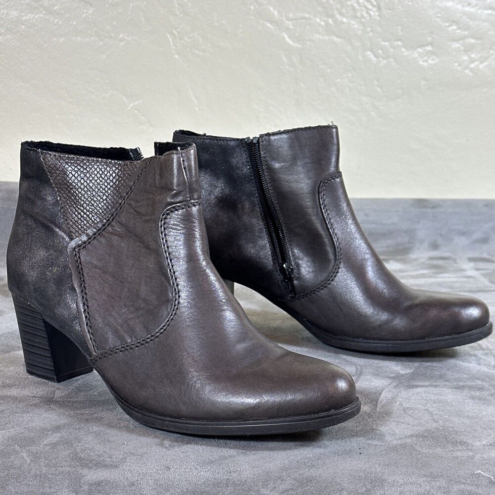 Reiker 42 Gray Zip Leather Ankle Boots Heels Patchwork Leather Women’s 11 Bootie